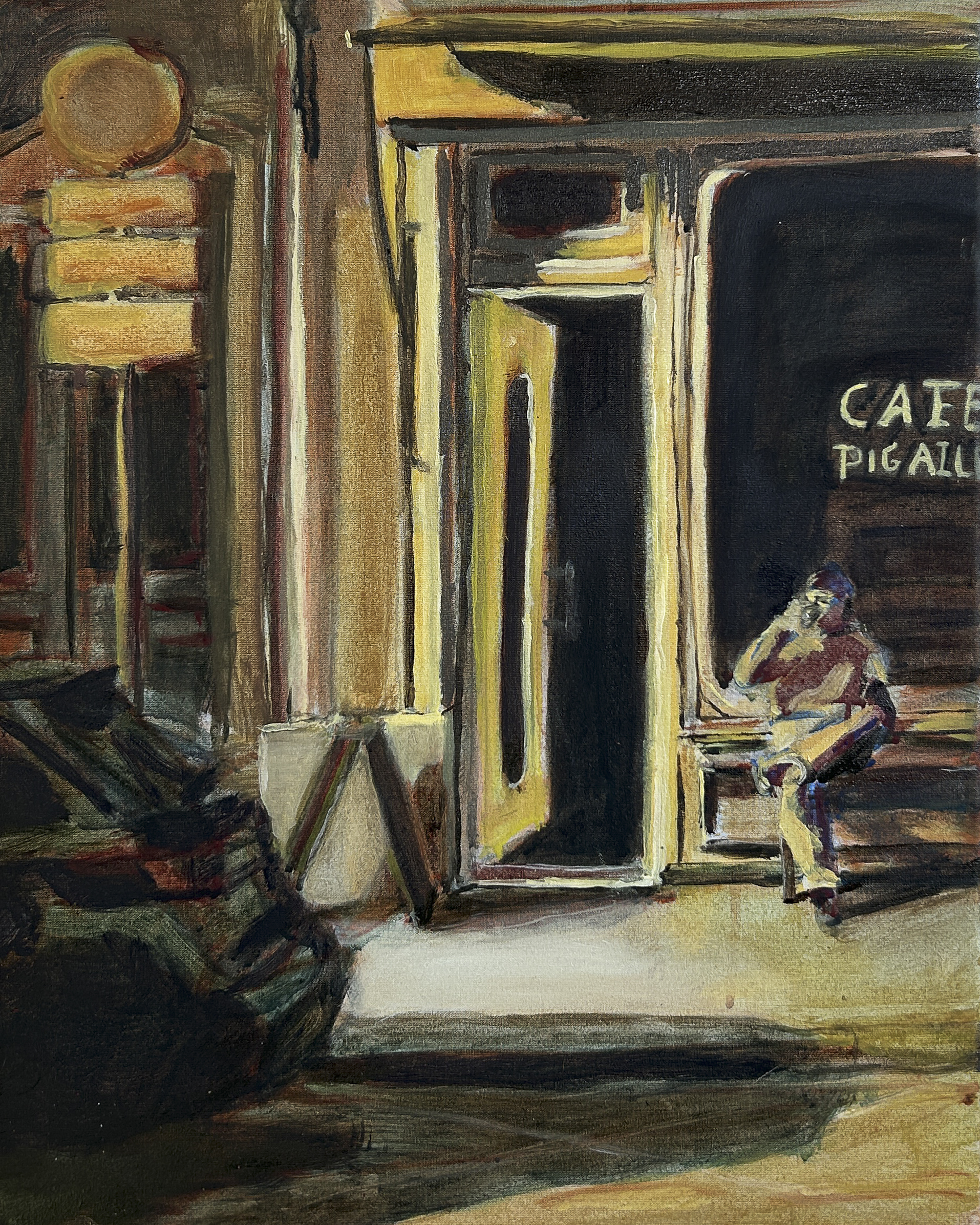 Luca smoking in front of Cafe Pigalle by Marcelino Hooi